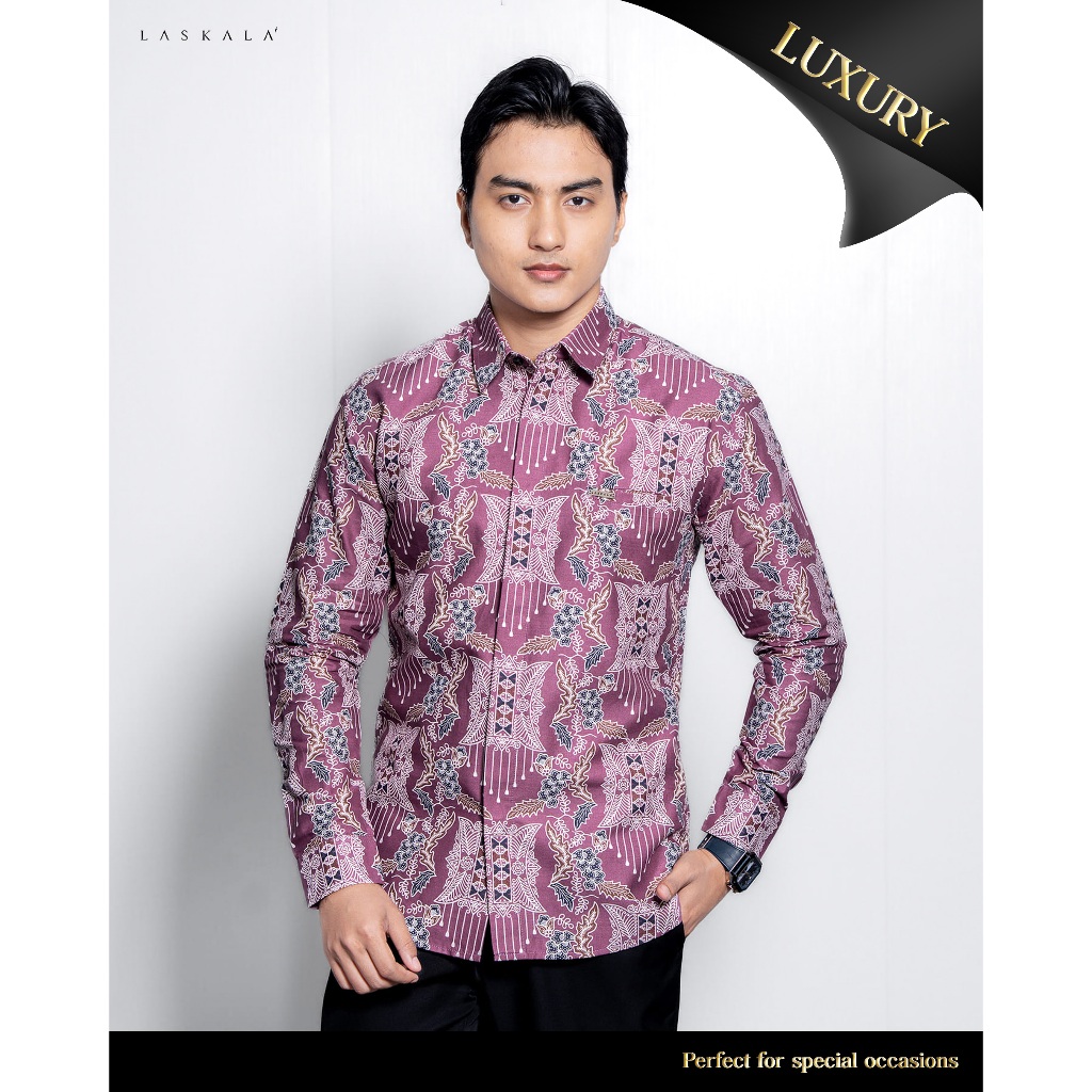 Laskala Batik Premium Dhwani Salem Kemeja Batik Pria Slimfit Lengan Panjang