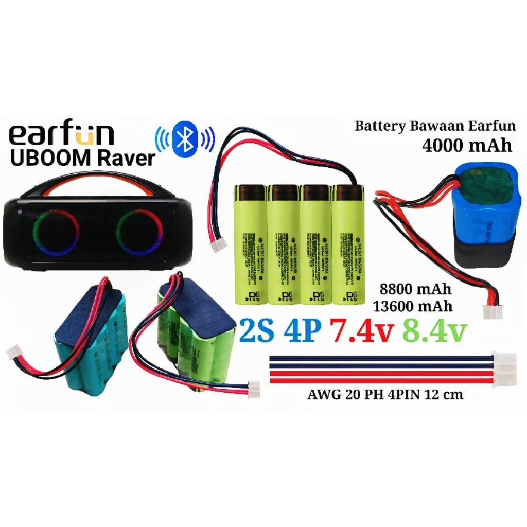 Battery EarFun UBOOM Raver 13600 mAh 2S 4P 8A 18650x8 PH 4PIN