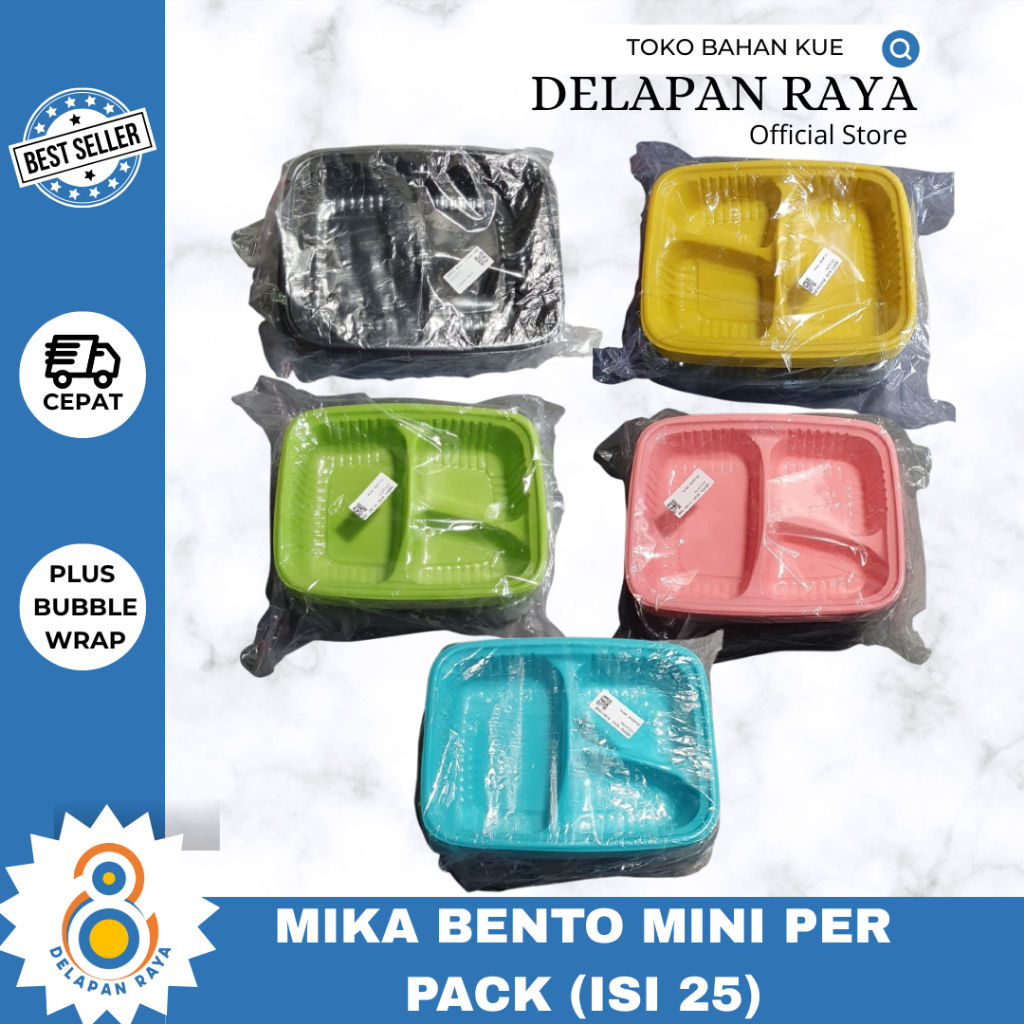 Mika Bento Mini Sekat 3 Plus Tutup (Pack isi 25 pcs) / Mika Bento Size S / Mika Lunch box -8Raya