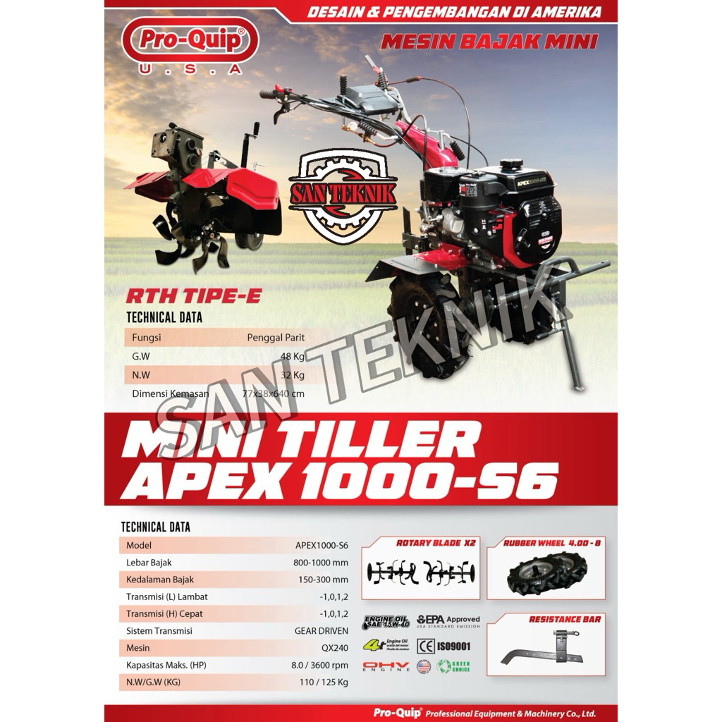 Mesin Bajak Mini Mini Tiller Cultivator Proquip ROVER 1000-s6 + RTH / COD JAWA