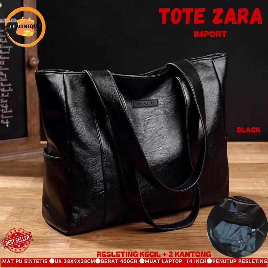 Tote Bag Zara Import Original Dominique Tas Jinjing Tas Bahu Wanita Material PU Sintetis