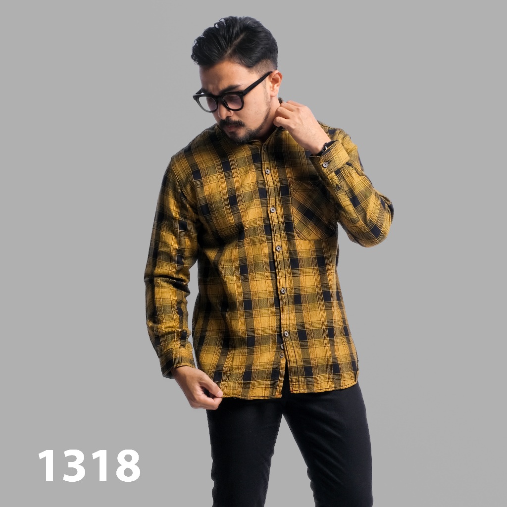 DGM Kemeja Flanel Pria Lengan Panjang Kuning Kemeja Pria Flanel Pria Kemeja Panjang 1318