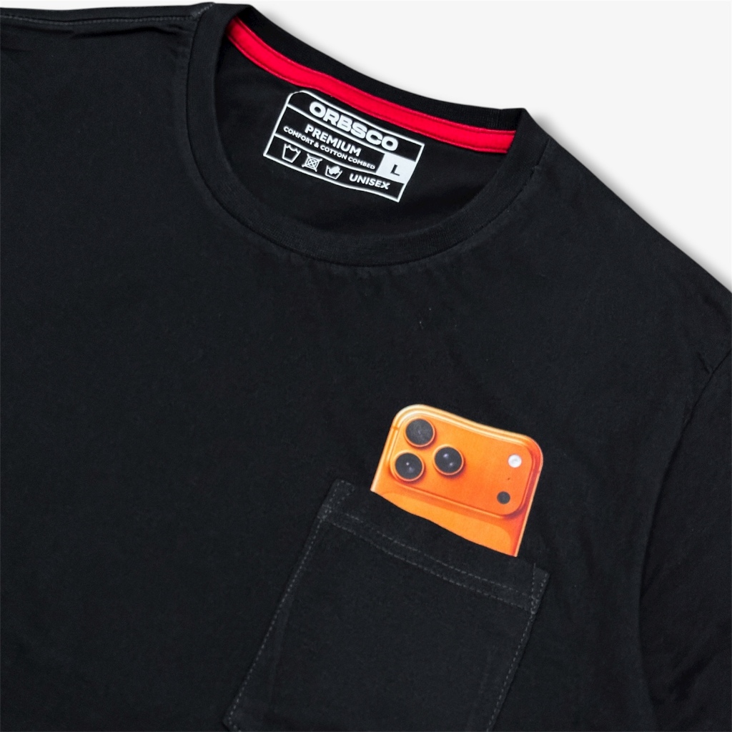 ORBSCO Kaos Distro Kantong Iphone 17 Pro Max Original / Pocket T Shirt Unisex / Kaos Unik