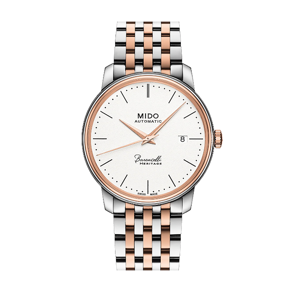 Jam Tangan Pria MIDO Baroncelli M0274072201000 Heritage White Dial Dual Tone Stainless Steel Strap
