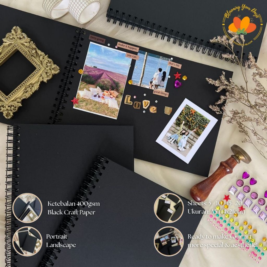 SCRAPBOOK FULL HITAM HARDCOVER A5 Black Scrapbook Album Buku Catatan Album Foto hitam