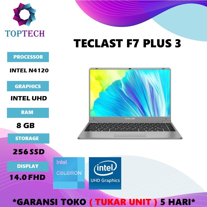LAPTOP TECLAST F7 PLUS 3 N4120 QUADCORE RAM 8GB SSD 256/512GB W10PRO 14.0FHD GRY