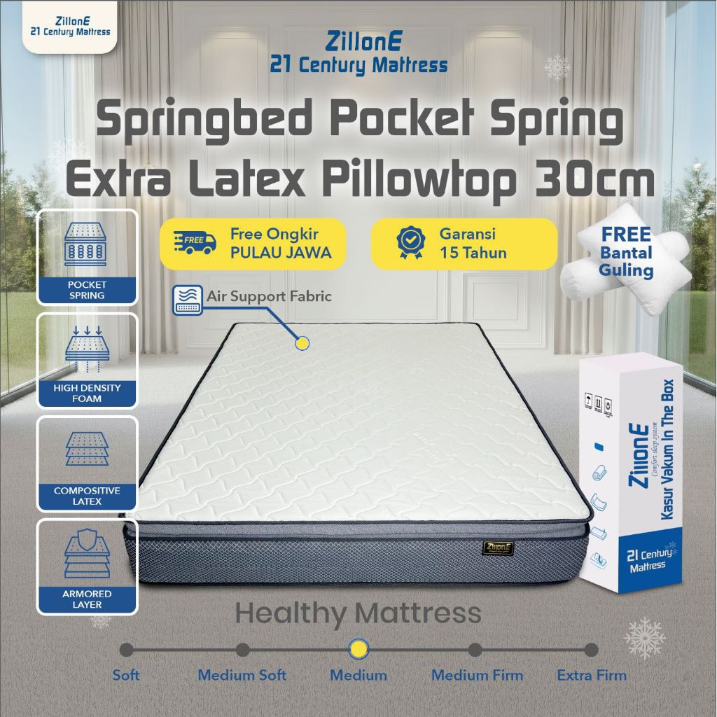 Zillone Springbed Pocket Spring Orhopedic Hybrid Natural Latex Pillowtop 30cm – Superior Springbed P