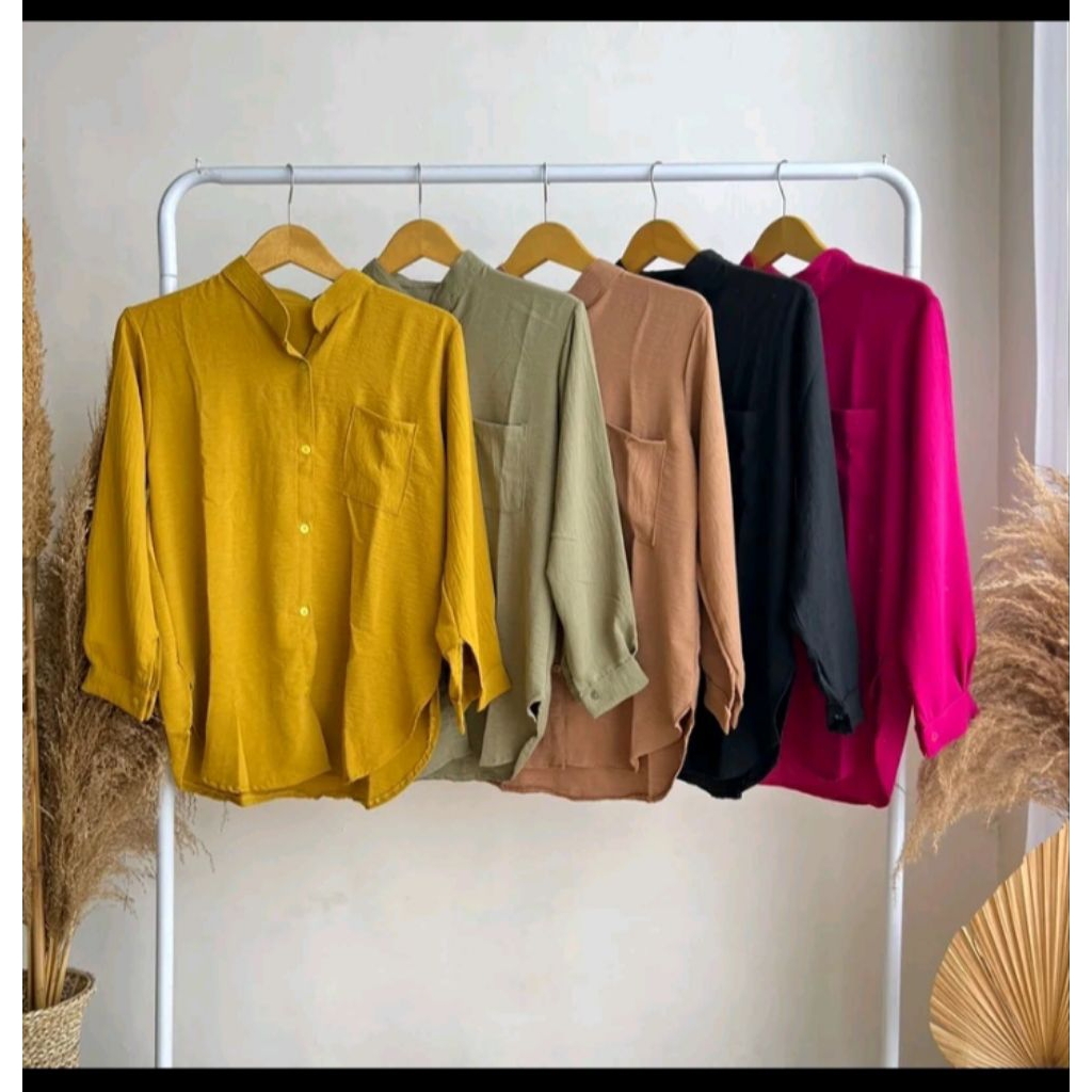 KEMEJA airflow crinkle polos atasan kemeja wanita blouse crinkle airflow