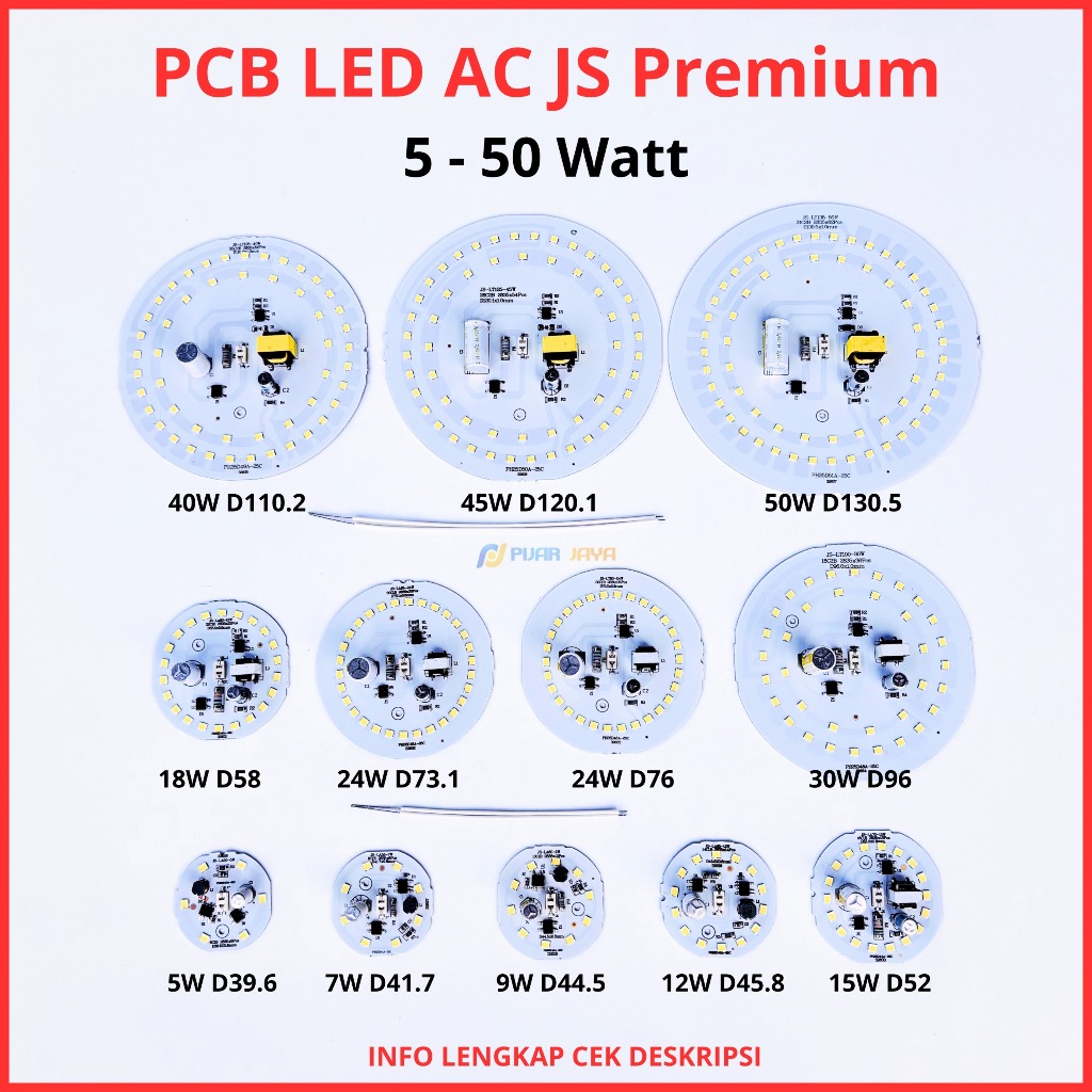 PCB LED AC JS Premium 5 7 9 12 15 18 24 30 40 45 50 Watt Modul Mesin Lampu Led Nyala Putih Terang