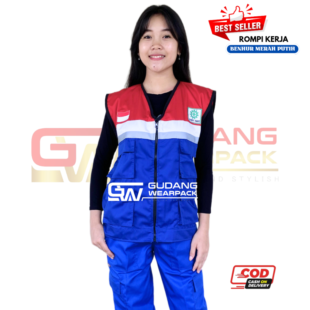 Wearpack Atasan Rompi Warna benhur kombinasi Merah Putih (rompi kerja) - gudang wearpack