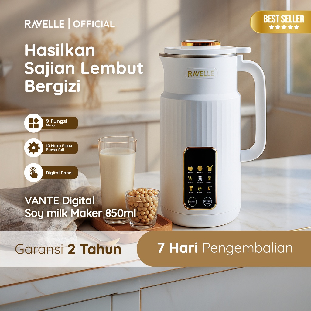 RAVELLE Digital Soymilk Maker 850ml - Mesin Pembuat Susu Kacang Multifungsi