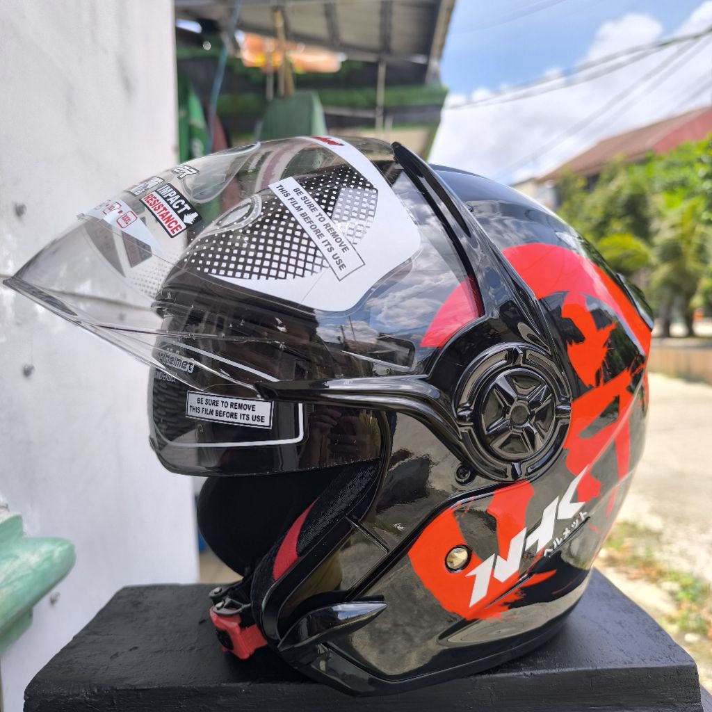Helm NHK gladiator kanji black red glossy helm Doble visor