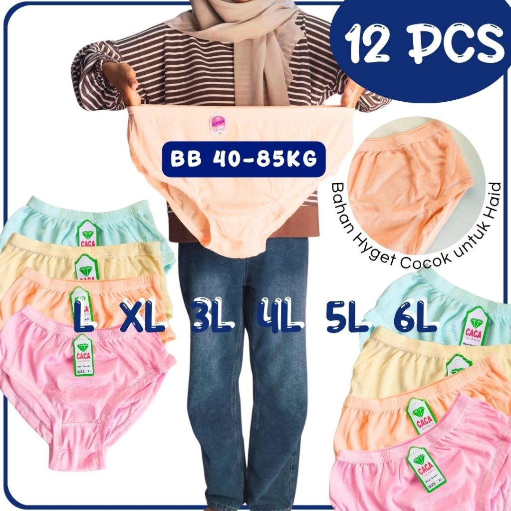 12 pcs Celana Dalam Jumbo Wanita 3L 4L 5L 6L CD Lusinan Grosir Haid Nifas HYGET POLOS OEMAH DALEMAN9