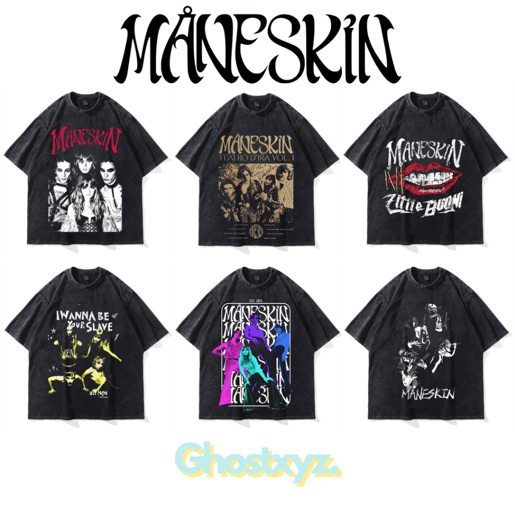 Ghostxyz T-Shirt Maneskin Wash Oversize Vintage Tee Baju Kaos