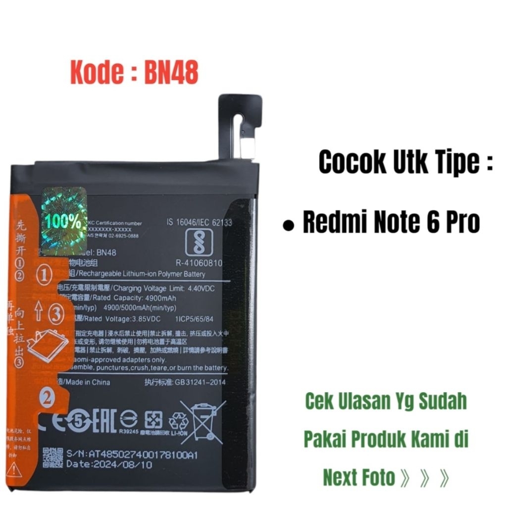 Baterai Original Redmi Note 6 Pro BN48 Original Batre Battery BN48