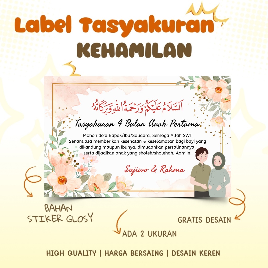 STIKER LABEL TASYAKURAN KEHAMILAN 4 BULAN / SYUKURAN 7 BULAN / LABEL NASI BOX SYUKURAN