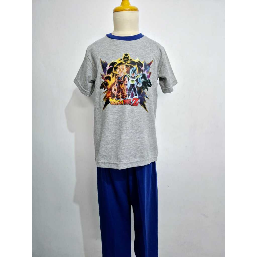 Helo Piyama - Baju Tidur Stelan Kaos Anak Cowok Dragon Ball Z Menyala Abu