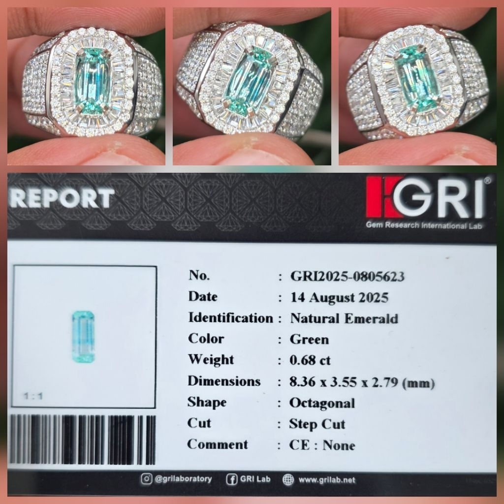 Batu Natural HQ Zamrud Green Emerald No Oil Memo 0.68 crt