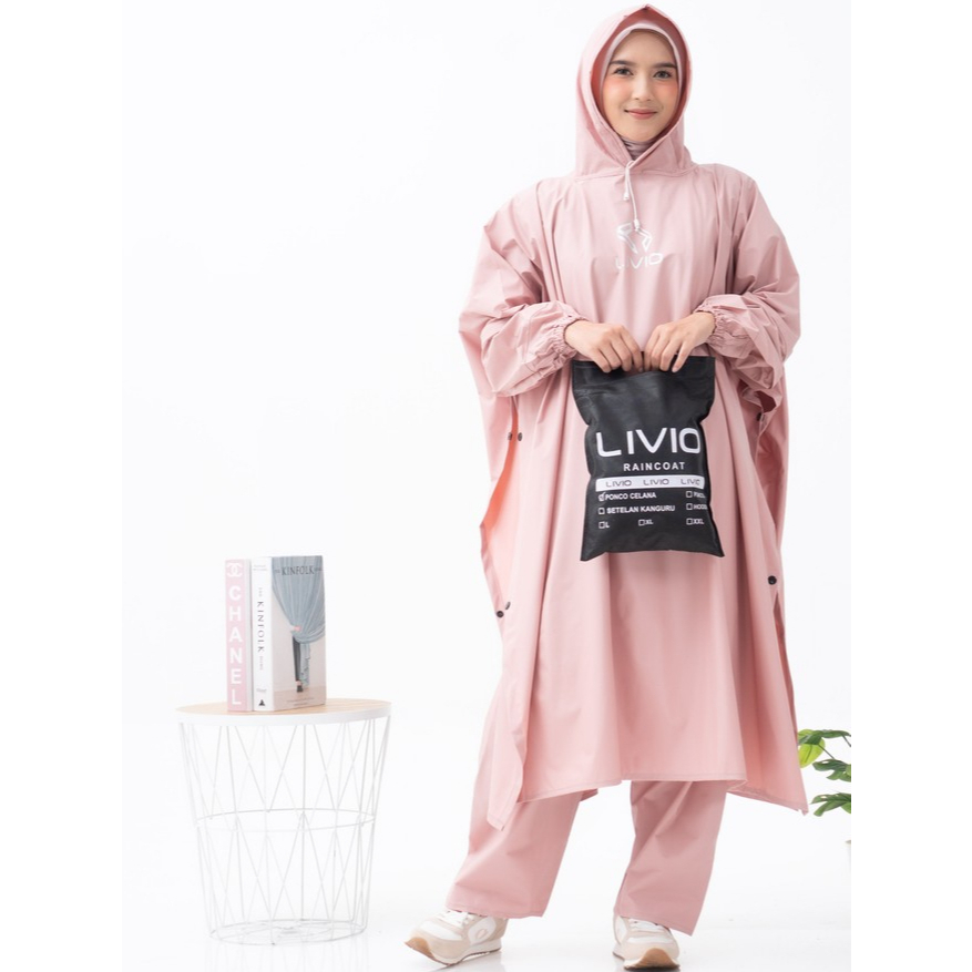 Jas Hujan Ponco Kelelawar Baju dan Celana Pria dan Wanita Jumbo Premium Tebal Kuat By LIVIO Warna Du