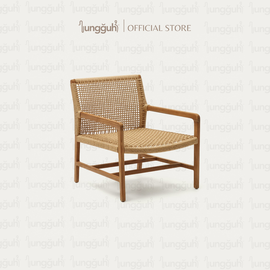 Kursi Santai Jati Solid Anyaman Tali Rotan Sintetis Lounge Chair Sofa Single Minimalis Outdoor Teras