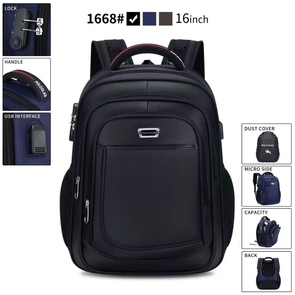 POLO GLAD 1668 (16 Inc) Kecil Tas Pria Ransel Sekolah Kerja Formal