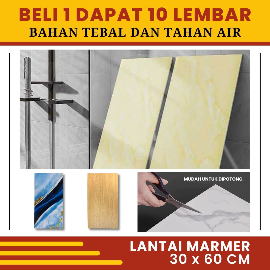 Wallpaper Sticker Dinding Dapur Vinyl Stiker Lantai Marmer Vinyl Motif Putih Biru Glossy 30x60 cm