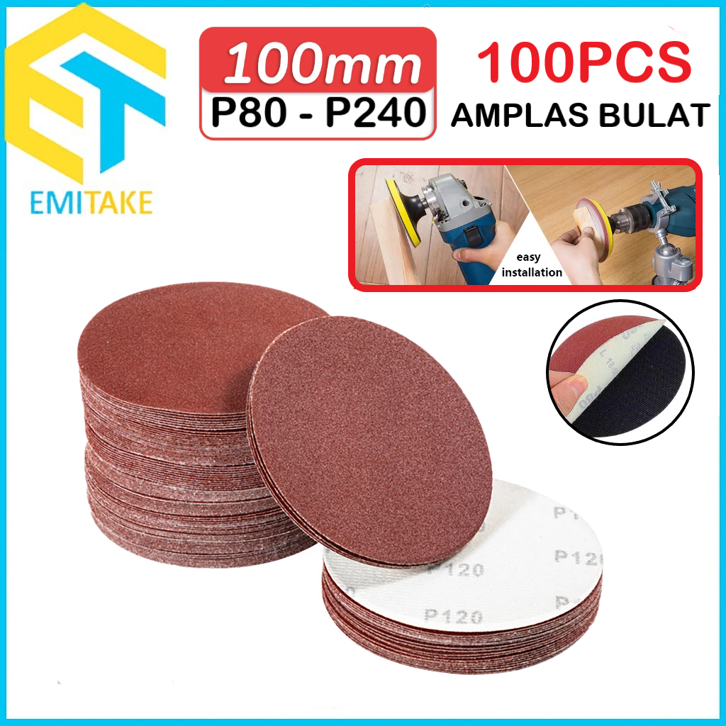 Paket Hemat 100 PCS Amplas Bulat Tempel Velcro 4inch Grit 80 120 180 240 1 Box Isi 100 Lembar