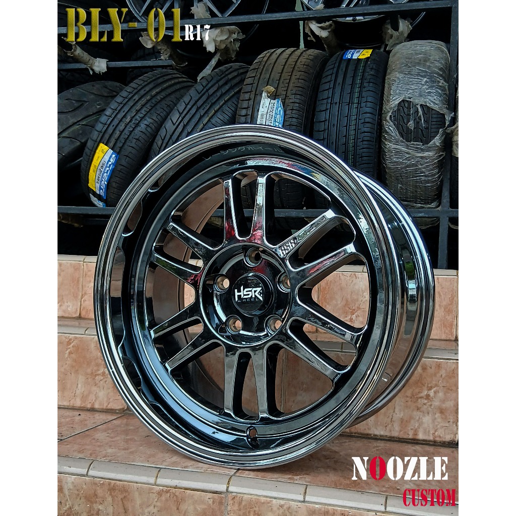 Velg Mobil Black Chrome R17 Untuk Lubang Baut 5 PCD 114 Pelek Racing HSR Type BLY01 Velg Variasi Rin