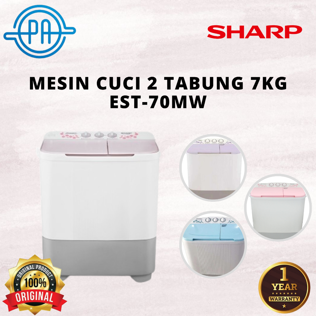 MESIN CUCI SHARP 2 TABUNG ES-T70MW / EST 70MW / EST 70 MW