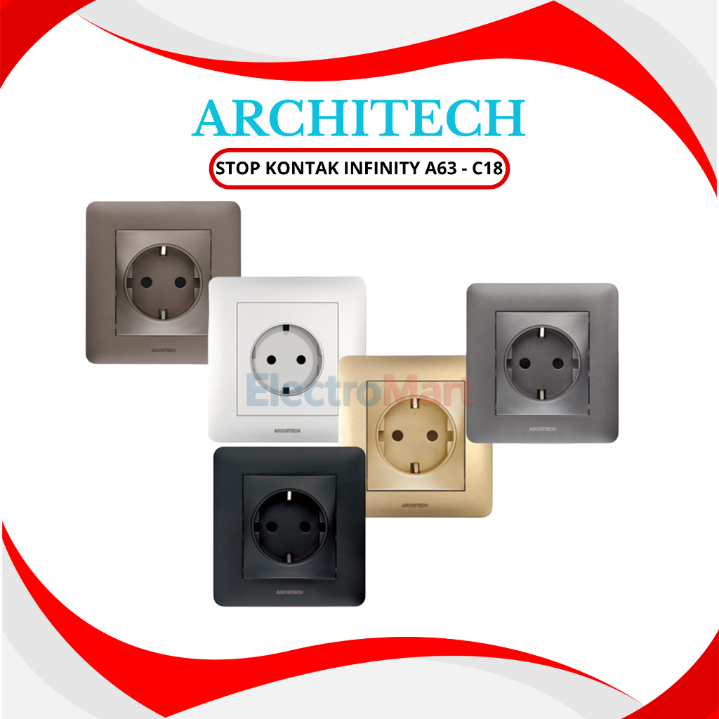Architech Stop Kontak Infinity Grey Gold Black Brown White A63-C18 - Architech Saklar Stop Kontak In