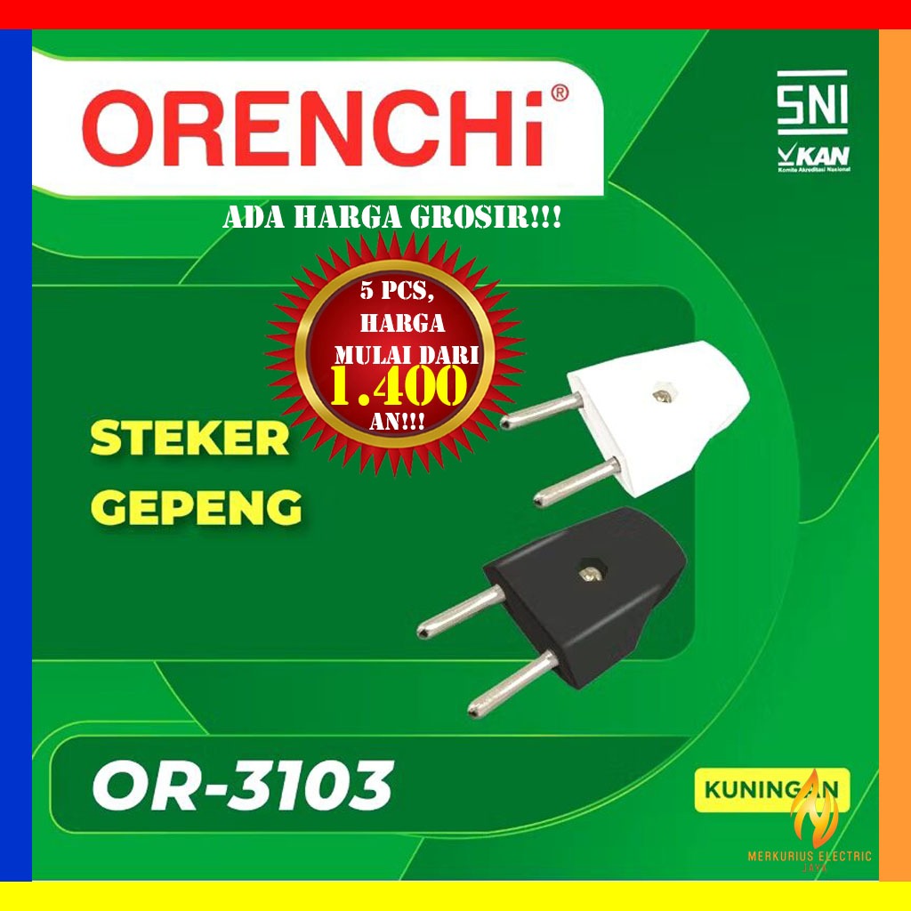 Steker Gepeng ORENCHI OR-3103 SNI Kuningan / Steker Gepeng Listrik Kuning / Steker Gepeng Murah