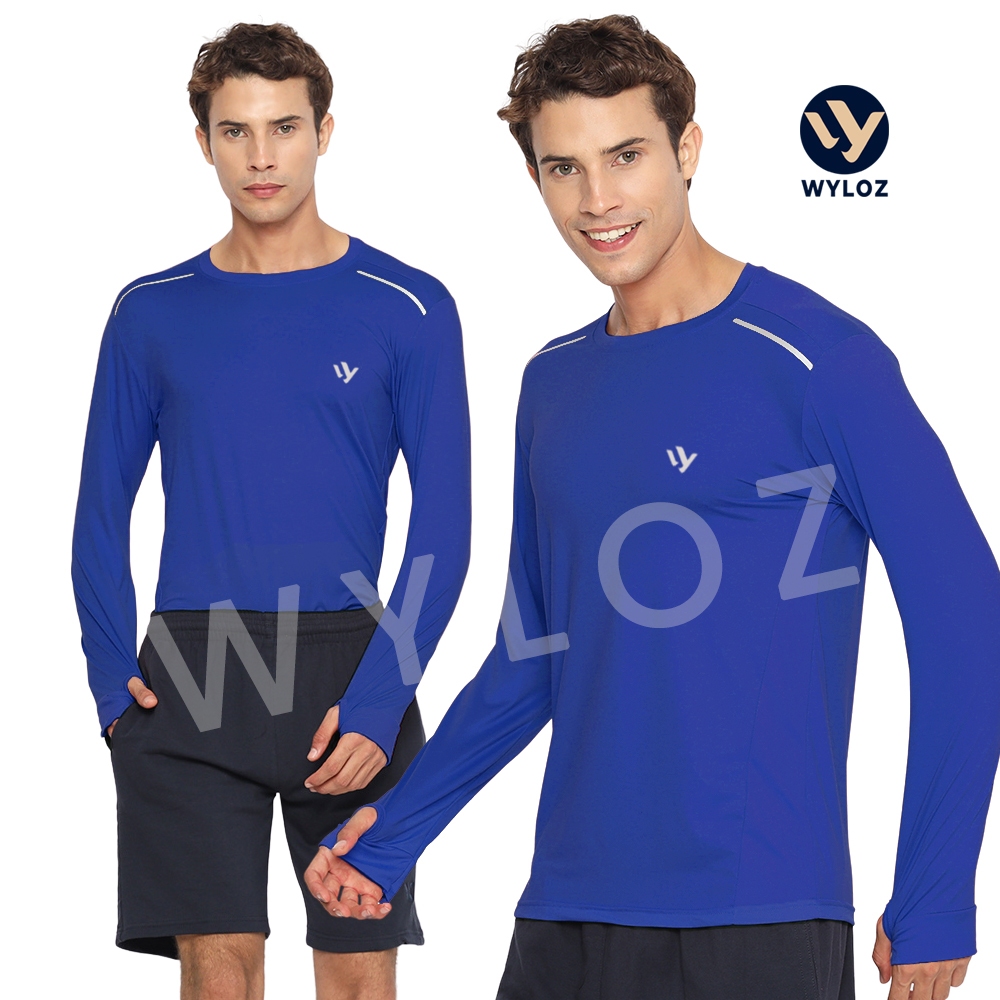 WYLOZ Baju Kaos Olahraga Jersey Gym Training Lengan Panjang Pria Outdoor Cowok Laki Laki Biru Benhur