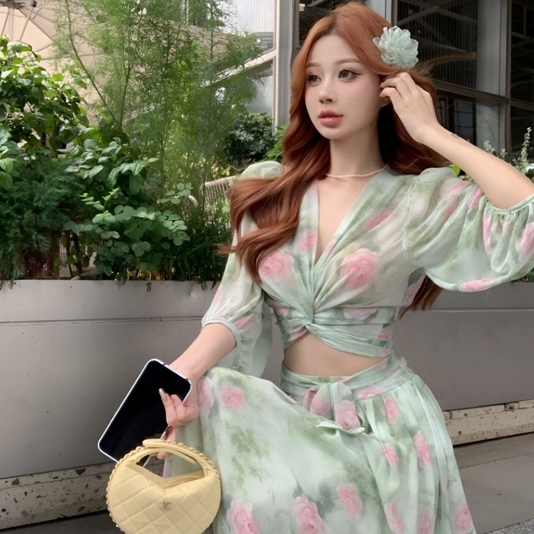 One Set Rok Cantik Kekinian Gaya Pantai Santai Kekinian / Setelan Rok Wanita Gaya Casual Cantik Keki