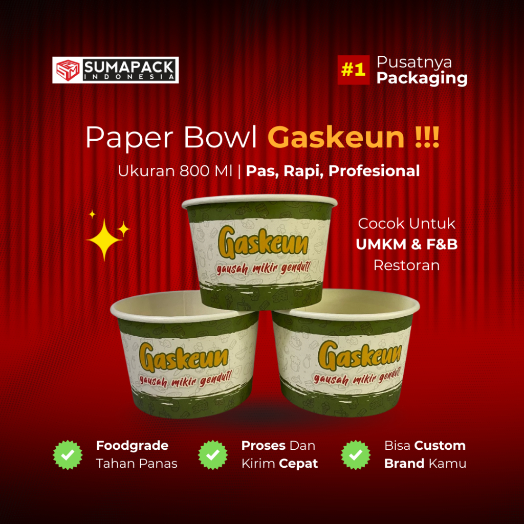 Paper Rice Bowl | Paper Bowl 800 ml | Mangkok Kertas | Motif Gaskeun