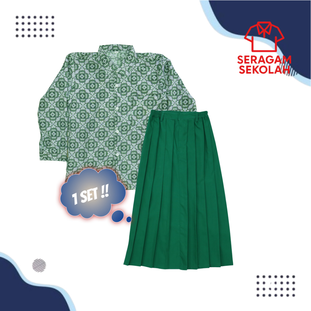 Setelan Batik Sekolah Mi Bunga Nusa Rok Rempel Anak KELAS 1-6