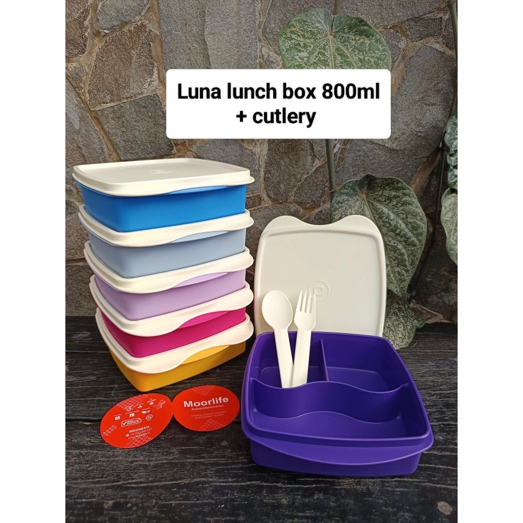 moorlife Luna lunch box 800ml + Cutlery tempat bekal makan bersekat