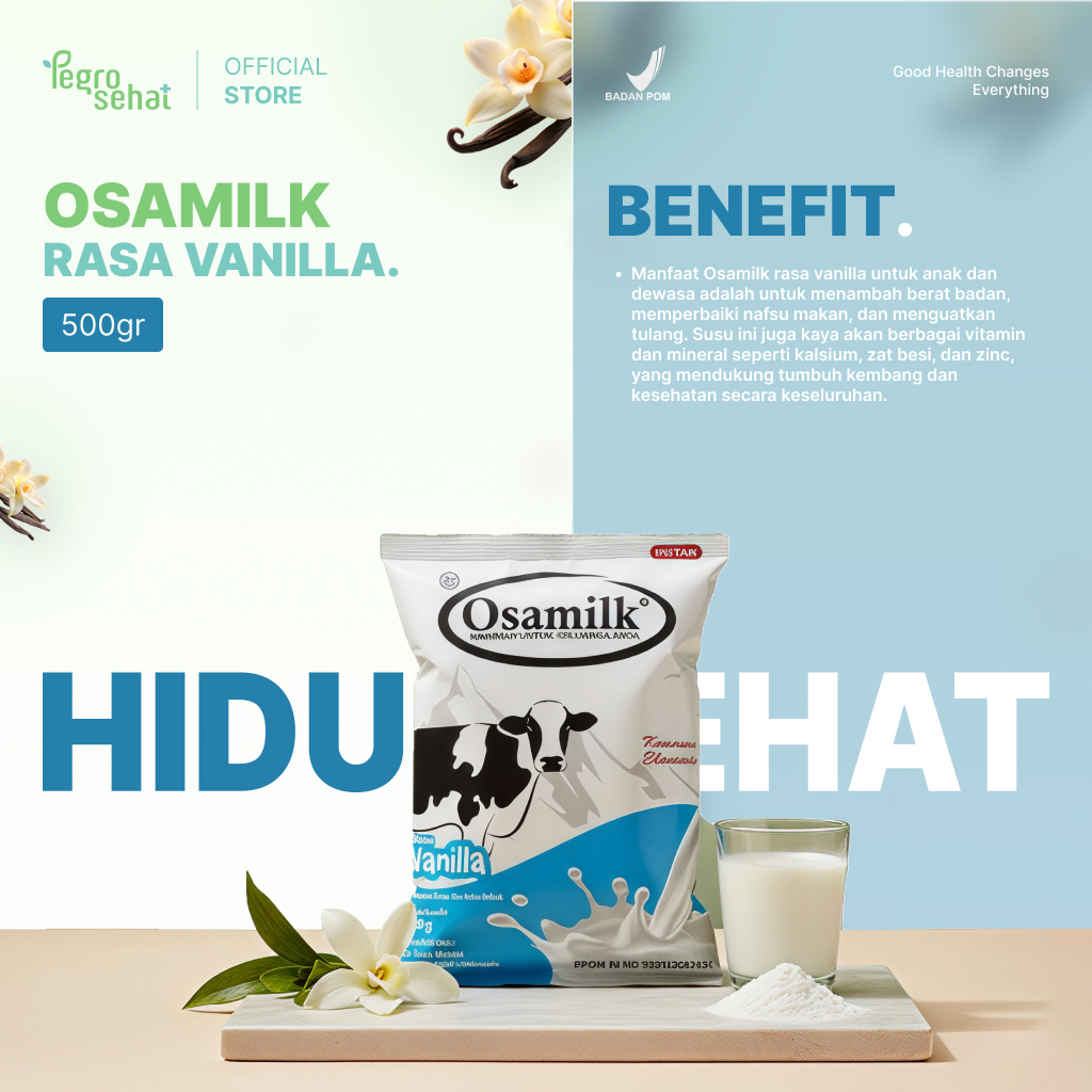 SUSU OSAMILK GEMUK BADAN 500 gram - susu sapi bubuk osamilk rasa vanila dan coklat susu gemuk badan 