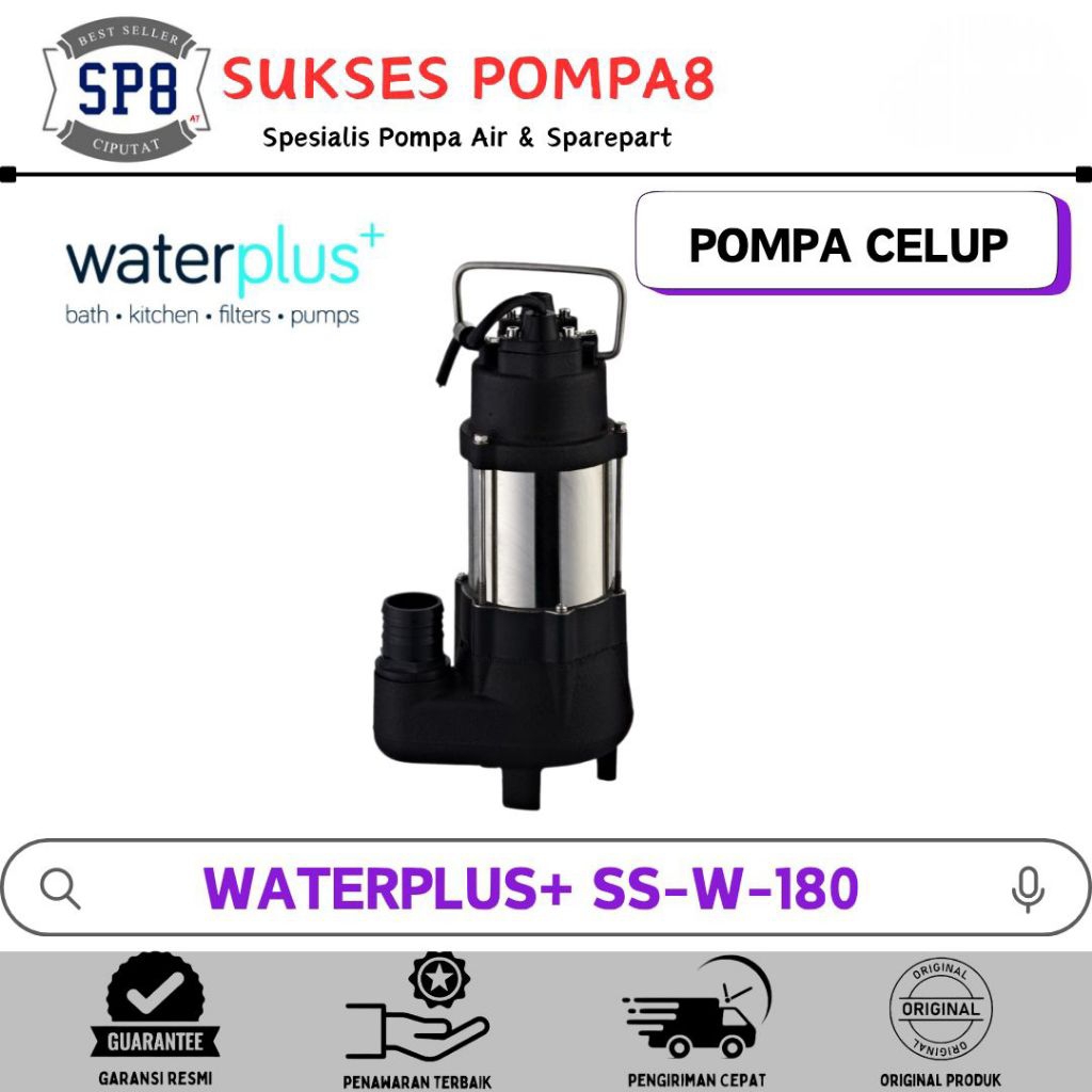 Pompa Celup Air Kotor Waterplus+ SS-W-180 Non Auto