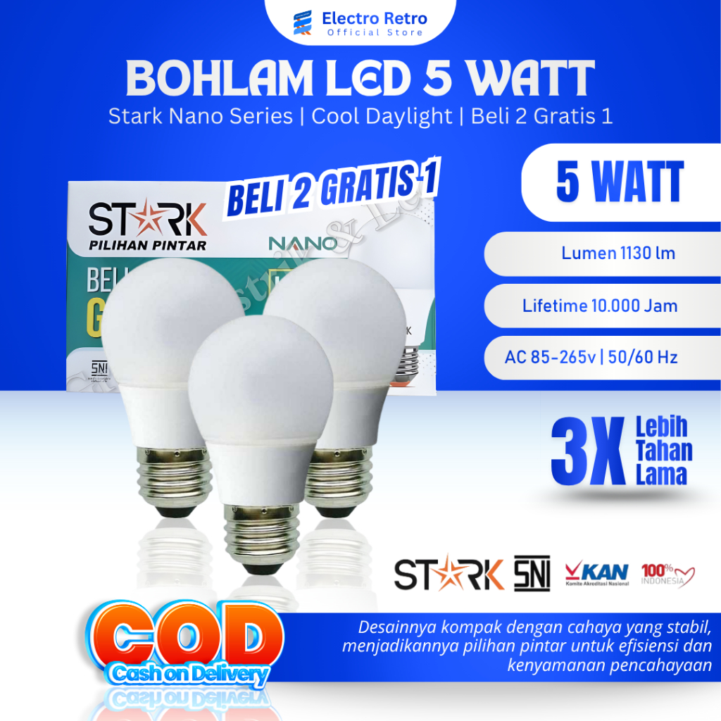Paket Bohlam LED Bulb 5w/10w Stark Nano Series Beli 2 Gratis 1 Lampu LED 5 Watt/10 watt Cahaya Putih