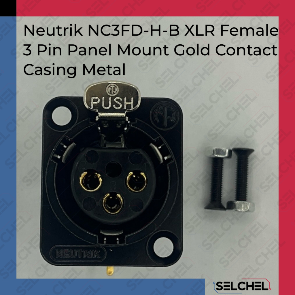 Neutrik NC3FD-H-B XLR Female 3 Pin Panel Mount D Size Black Metal Housing Gold Contact Soket XLR Pan