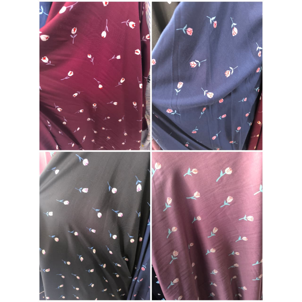 Kain Katun Rayon Viscose Motif Bunga Tulip Premium (0,5 Meter)