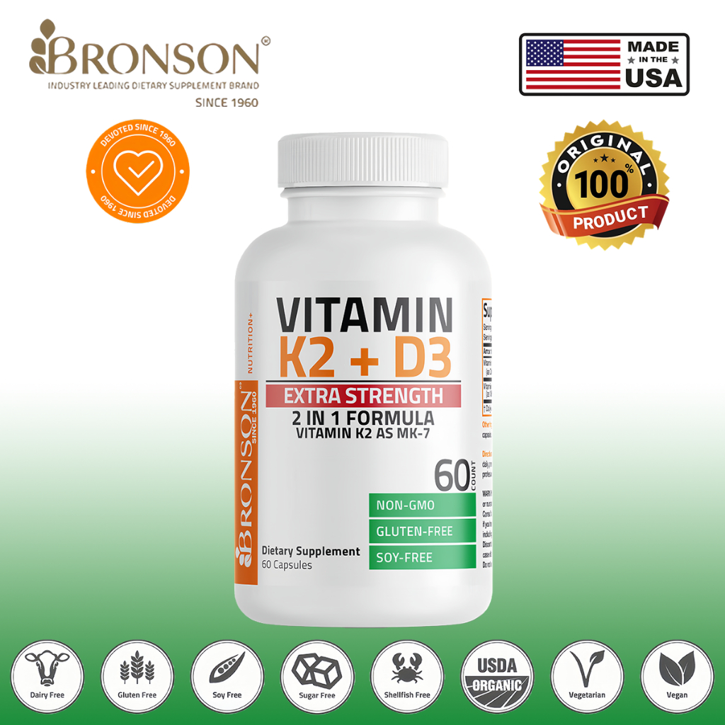 100% Original Bronson Vitamin K2+D3 K2 MK-7 Plus Vitamin D3 Extra Strength