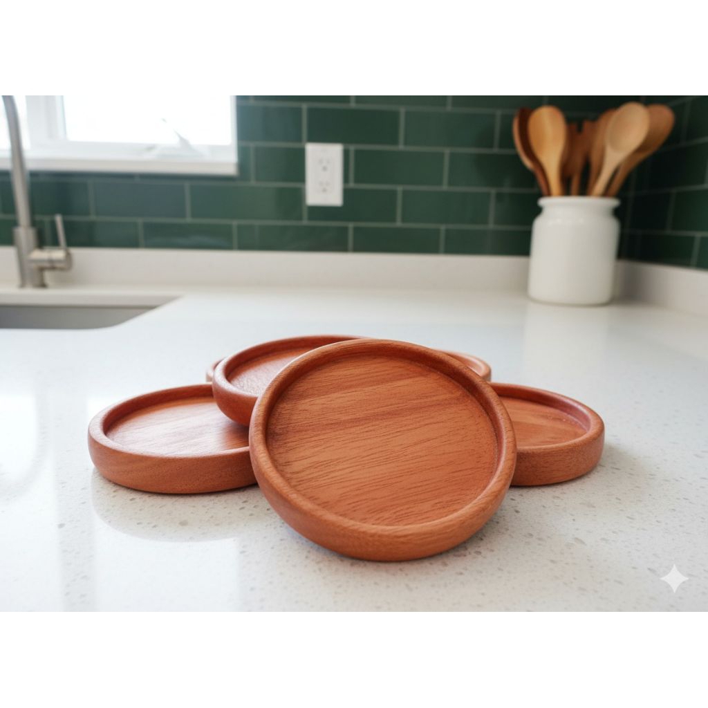 TATAKAN GELAS KAYU TATAKAN GELAS TATAKAN GELAS BULAT COAK 8 CM TATAKAN KAYU BULAT