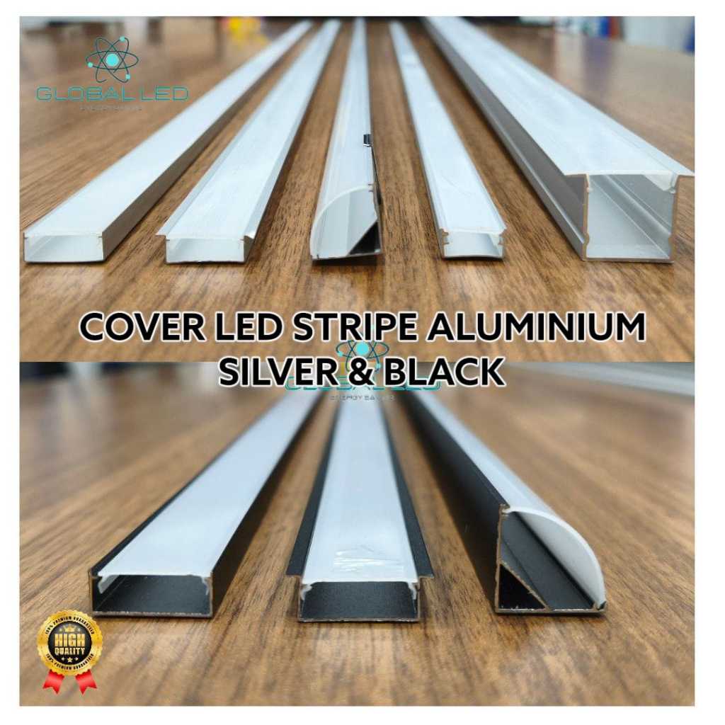 CASING LED STRIP HOUSING COVER Kap Housing Alumunium Led Strip 1M 2M SILVER & BLACK