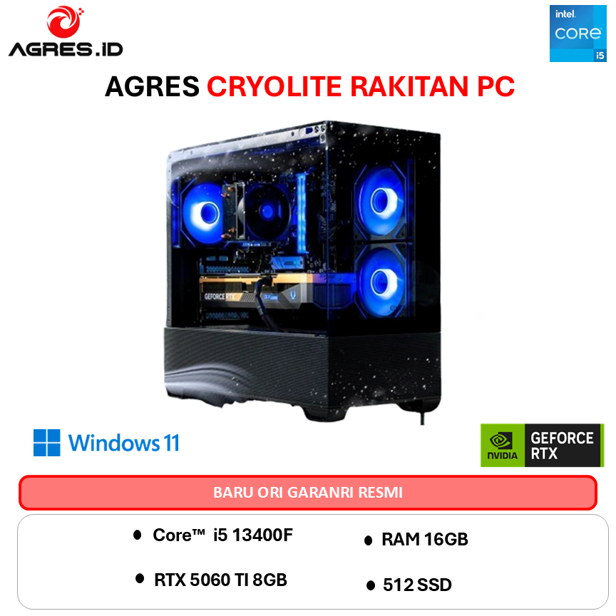 AGRES RAKITAN PC GAMING I5 13400F RTX 5060TI 8G - RAM 16GB 512GB - AGRES CRYOLITE