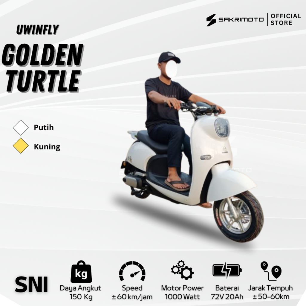 Motor Listrik Uwinfly GT GN Turtle 72V 20Ah Putih