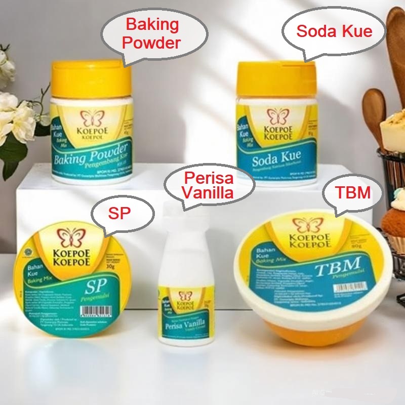 KOEPOE Koepoe TBM, BAKING Powder, SODA KUE, SP, VANILI VANILLA, Tartar kupu-kupu bahan kue