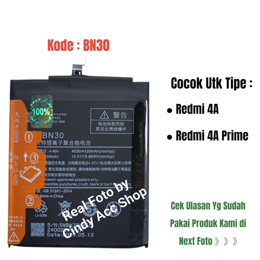 Baterai Battery Batre Redmi 4A / 4A Prime BN30 BN 30 Original 100%