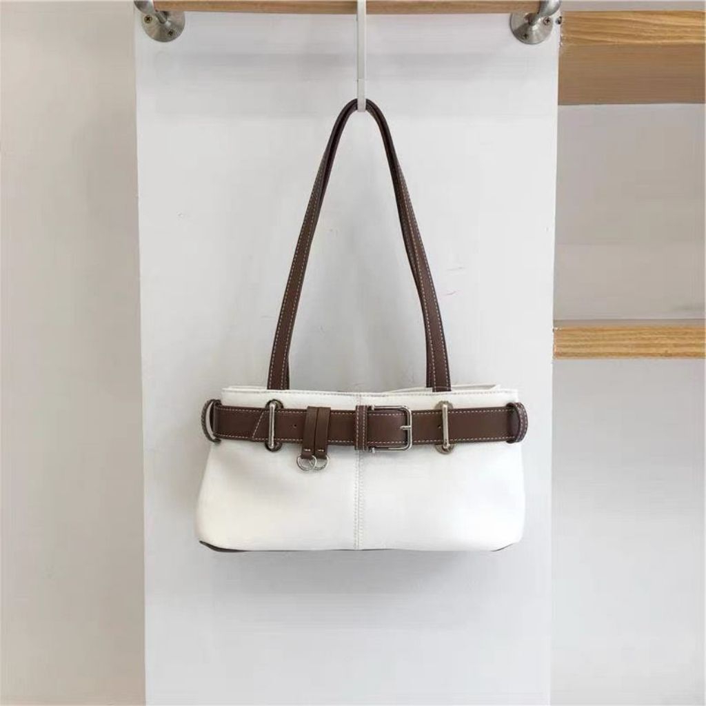 Tas sandang wanita putih cokelat Korea
