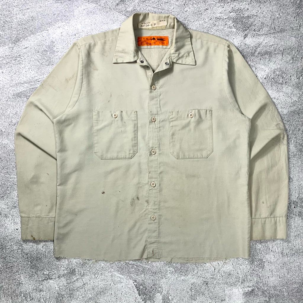 Vintage 80’s Red Kap Work Button Down Shirt Men L Tan Long Sleeve Pockets